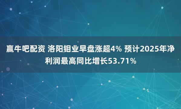 赢牛吧配资 洛阳钼业早盘涨超4% 预计2025年净利润最高同比增长53.71%